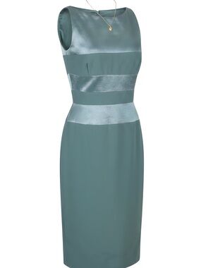 Cache Vintage Satin-Crepe Panel Sleeveless Midi Dress in Sage